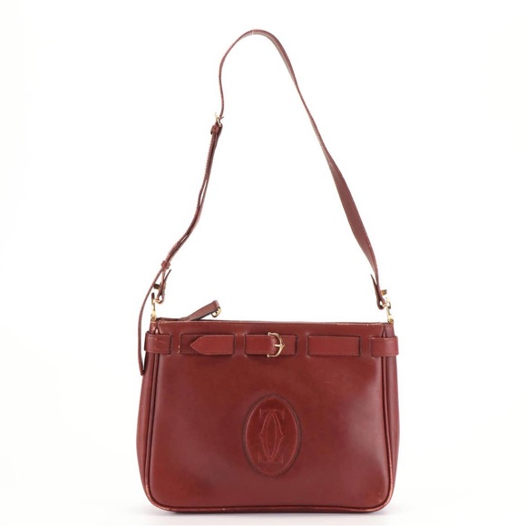 ❤️RARE❤️CARTIER Must De Cartier Crossbody Shoulder Bag Purse Bordeaux Leather - Picture 3 of 8